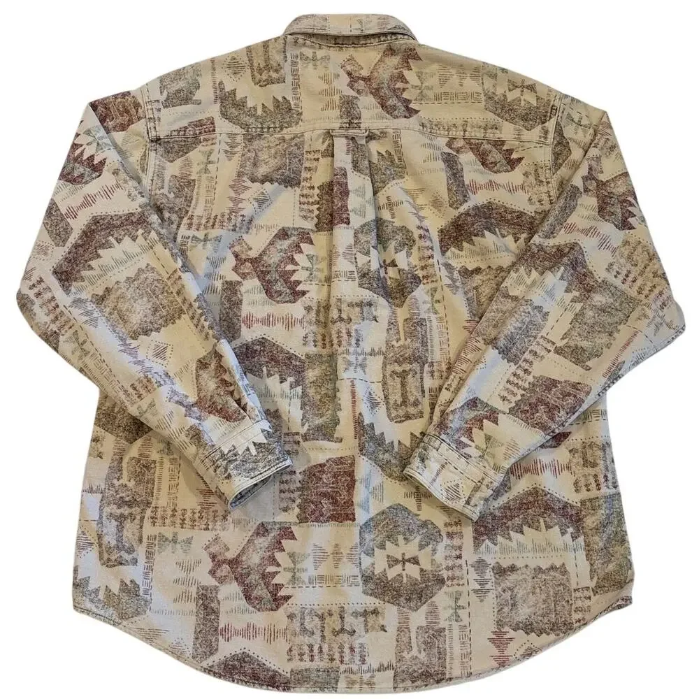 Vtg Woolrich Shirt Mens XL Beige Aztec Chamois Flannel Button Up Long Sleeve USA